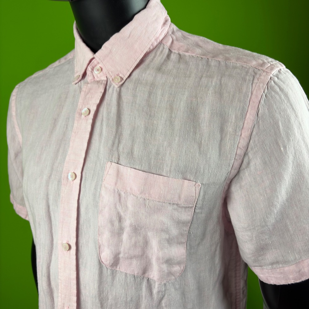 Porter & Ash Mens L 100% Linen Shirt Pink Short Sleeve Button Up Beach Vacation